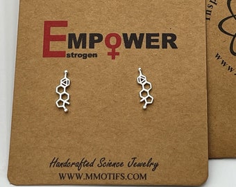 Estrogen Molecule Earring Studs-Sterling Silver-Feminine Power -Feminist Jewelry-Science Gift-Woman Power-Women in STEM-Hand Made