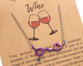 Wine Molecule Rainbow Colors-Reservatrol Molecule Necklace-Wine Lover-Oenophile-Science Jewelry-Science Chemistry Gift-Christmas Gift