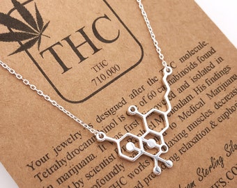 Sterling Silver THC Medical Marijuana Cannabis Molecule Unisex Science Chemistry Gift-Customized Birthstone Jewelry-Christmas Gift