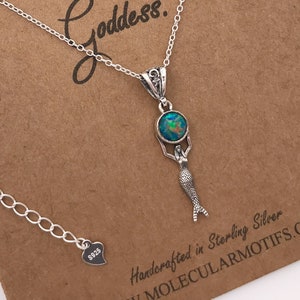 Sterling Silver-Emerald Green Fire Opal-May Birthstone-Mermaid Pendant-Hand Cast-Fantasy Little Mermaid Necklace-Sea Goddess-Christmas Gift