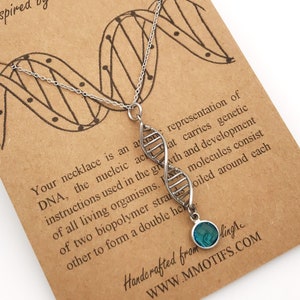 DNA Pendant Custom Birthstone Charm-Hand Made DNA Necklace-Doctor Genetics Gift-Science Gift-Graduation Gift-Family Gift-Christmas Gift