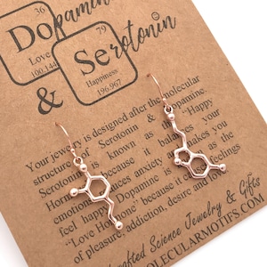 Serotonin or Dopamine Molecule Drop Earrings w/ Sterling Silver or 14k Gold Filled Ear Wires,Handmade Upcycled Eco Friendly Science Jewelry