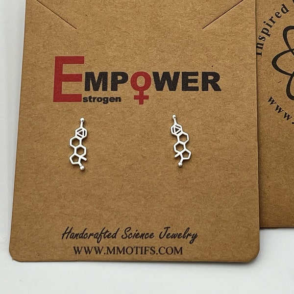 Estrogen Molecule Earring Studs-Sterling Silver-Feminine Power -Feminist Jewelry-Science Gift-Woman Power-Women in STEM-Hand Made