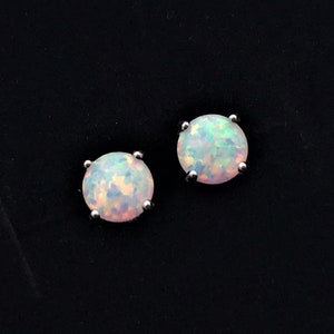 Sterling Silver White Fire Opal Earrings-4mm/5mm/8mm Fire Opal Stud Earrings-Christmas Gift-October Birthday Gift-October Birthstone image 2