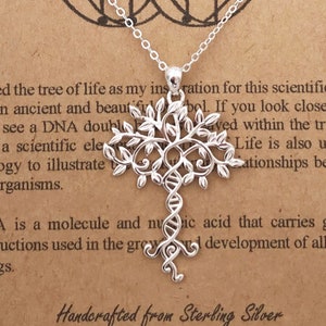 Tree of Life Sterling Silver Necklace-DNA Pendant-Hand Made Tree of Knowledge-Genetics Necklace-Science Gift-Family Gifts-