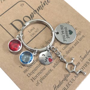 Dopamine Molecule Keychain-Custom Birthstone Keychain-Christmas Gift-Chemistry Gift-Graduation Gift-Anniversary Gift-Couples-Science