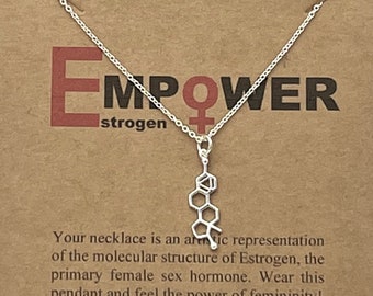 Sterling Silver Estrogen Hormone Molecule Necklace-Feminine Power Pendant -Feminist Jewelry-Science Gift-Woman Power-Women in STEM-Petite 1"