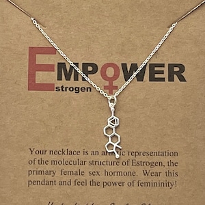 Sterling Silver Estrogen Hormone Molecule Necklace-Feminine Power Pendant -Feminist Jewelry-Science Gift-Woman Power-Women in STEM-Petite 1"