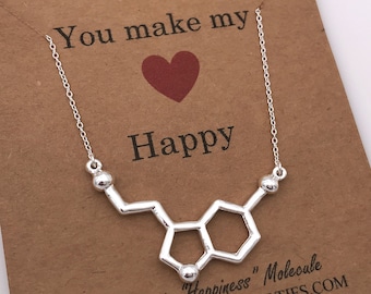 Serotonin Molecule Necklace-Big Handcrafted Pendant-Psychology Gift--Christmas Gift-Unique Gift- Silver, Rose Gold, Gold Plated-Custom