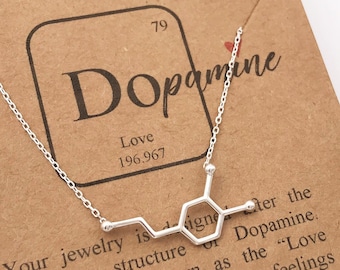 Sterling Silver Dopamine Molecule Necklace-Psychology Gift-Science Gift-Chemistry Gift-Christmas Gift--Graduation Gift-Love Gift