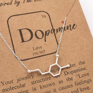 Sterling Silver Dopamine Molecule Necklace-Psychology Gift-Science Gift-Chemistry Gift-Christmas Gift--Graduation Gift-Love Gift