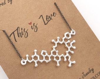 Oxytocin Molecule Necklace-Love Molecule-Bonding Molecule-Science Gift-Anniversary Gift-Love Gift-Unisex-Black Chain-Christmas Gift