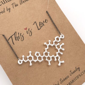 Oxytocin Molecule Necklace-Love Molecule-Bonding Molecule-Science Gift-Anniversary Gift-Love Gift-Unisex-Black Chain-Christmas Gift image 1