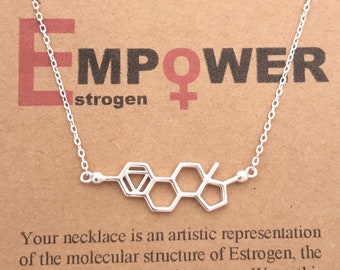 Perfectly Imperfect Sterling Silver Estrogen Molecule Necklace-Feminine Power Pendant -Feminist Jewelry-Science Gift-Women in STEM