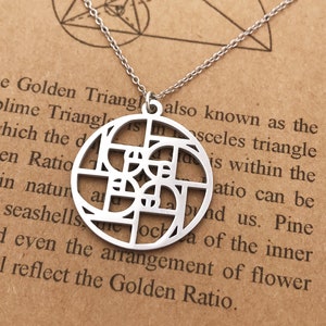 Fibonacci Golden Spiral Necklace,Golden Ratio Pendant,Sacred Geometry Necklace,Sterling Silver Adjustable Chain,Handmade Math Jewelry