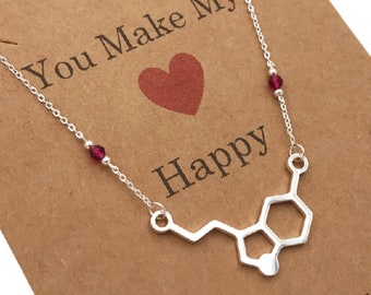 Custom Birthstone Serotonin Molecule Necklace-Handcrafted Pendant-Science Gift-Unique Gift-Science Jewelry-Happiness Gift-Christmas Gift