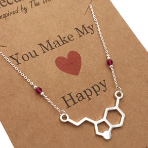 Collar personalizado con molécula de serotonina y piedra de nacimiento - Colgante artesanal - Regalo científico - Regalo único - Joyería científica - Regalo de felicidad - Regalo de Navidad