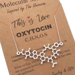 Oxytocin Molecule Necklace, Love and Bonding Hormone Pendant, Optional Birthstone Chain | Handmade Chemistry Jewelry