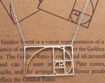 Sterling Silver Fibonacci Necklace-Two-Tone Golden Ratio-Sacred Geometry-Math Gift-Graduation Teacher Gift-Math Lover-Architect Gift