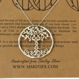 DNA Tree of Life Sterling Silver Necklace-DNA Pendant-Hand Made Tree of Knowledge-Genetics Necklace-Science Gift-Family Gifts