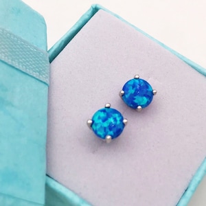 Sterling Silber Blau Feuer Opal Ohrstecker Set Ohrringe-4/6/8 mm-Jubiläumsgeschenk-Oktober Geburtstagsgeschenk-Weihnachtsgeschenk-Handmade