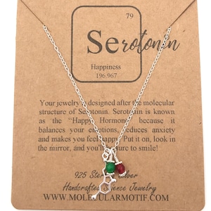 Serotonin Molecule Pendant Necklace with Custom Birthstone Charms,Mental Health Gift,Christmas Gift, Handmade STEM Science Molecule Jewelry