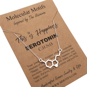 Collar de molécula de serotonina, colgante artesanal, regalo de psicología, regalo científico, regalo único, joyería científica, regalo de felicidad, regalo de Navidad.
