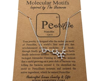 Penicillin Molecule Pendant Necklace | Antibiotic | Handmade Science Jewelry | Sterling Silver s925