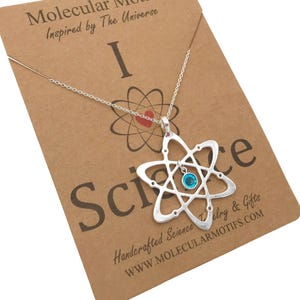 Atom with Custom Birthstone Nucleus Pendant Necklace | Handmade Physicist & Chemistry Science Jewelry | STEM Gifts