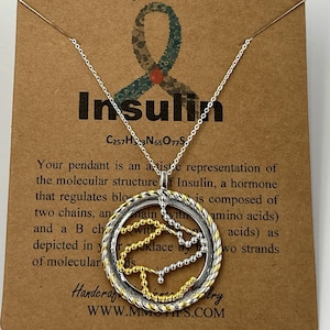 Sterling Silver Insulin Molecule Necklace: Two-Tone Science Jewelry