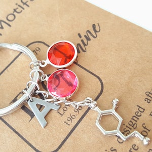 Dopamine Molecule Keychain-Love Keychain-Custom Initial Birthstone Keychain-Psychology--Christmas Gift-Anniversary Gift-Science Keychain