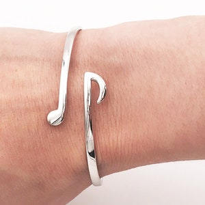 Sterling Silver Music Note Bangle: Adjustable Handmade Bracelet