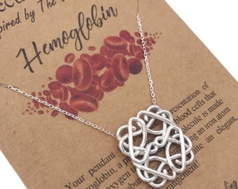 Sterling Silver Blood Hemoglobin Molecule Necklace-Christmas Gift-Chemistry Gift-Doctor Gift-Phlebotomist Gift-Graduation Gift-Family DNA