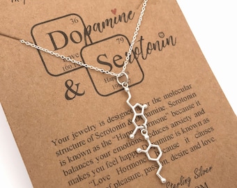 Sterling Silver Serotonin & Dopamine Molecule Linked Necklace-Science Gift-Anniversary Gift-Handmade Sterling Silver-Christmas Gift