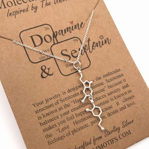 Sterling Silver Serotonin & Dopamine Molecule Linked Necklace-Science Gift-Anniversary Gift-Handmade Sterling Silver-Christmas Gift