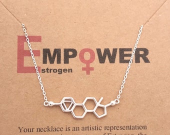 Sterling Silver Estrogen Molecule Necklace,Feminine Power Pendant,Feminist Jewelry,Science Gift,Woman Power,Women in STEM,Handmade