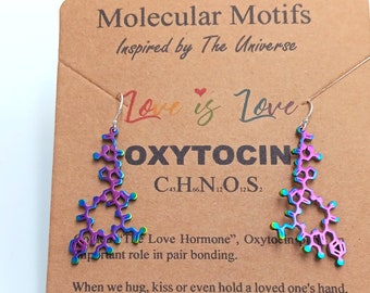 Oxytocin Molecule Pride Rainbow Earrings-Metallic Rainbow-Love Molecule-Bonding Molecule-Science Gift-Love Gift-GraduationGift