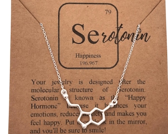 Sterling Silver Serotonin Molecule Necklace-Lift Me Up Science Gift-Science Jewelry-Happiness Gift-Eco-Friendly Handcrafted Jewelry