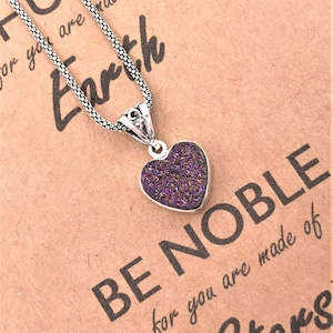 Sterling Silver Purple Rainbow Druzy Heart Pendant-Sterling Silver Necklace+Holiday Gift+Anniversary+Love+Birthday Gift+OOAK-Christmas Gift