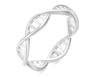 DNA Ring in Sterling Silver, Double Helix Genetics Jewelry,Science Ring