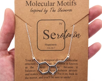 Sterling Silver Serotonin Molecule Necklace-Large Design-Handcrafted Pendant-Psychology Gift-Graduation Chemistry-Christmas Gift