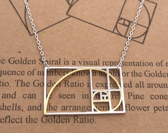 Perfectly Imperfect Sterling Silver Two Tone Fibonacci Necklace-18k Gold Finish-Golden Ratio-Sacred Geometry-Math Gift-Graduation Gift