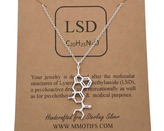Sterling Silver LSD Molecule Necklace-Psychedelic Molecule Jewelry-Science Gifts-Hand Made Science Jewelry
