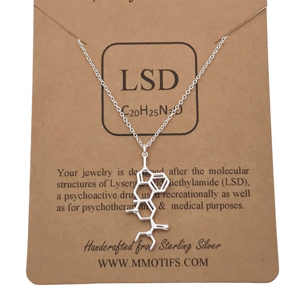 Sterling Silver LSD Molecule Necklace-Psychedelic Molecule Jewelry-Science Gifts-Hand Made Science Jewelry