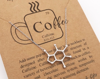 Sterling Silver Caffeine Molecule Necklace-Science Gift-Graduation Gift-Boss Gift-Teacher Gift-Coworker Gift-Science Jewelry-Christmas Gift