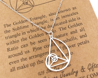 Sterling Silver Hand Made Golden Ratio Necklace-Fibonacci Triangle-Golden Triangle-Graduation Gift-Sacred Geometry-Math Gift-Christmas Gift