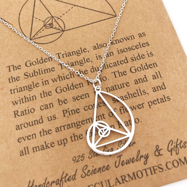 Sterling Silver Hand Made Golden Ratio Necklace-Fibonacci Triangle-Golden Triangle-Graduation Gift-Sacred Geometry-Math Gift-Christmas Gift