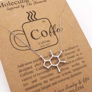 Sterling Silver Coffee Caffeine Molecule Necklace,Graduation Gift,Teacher Gift,Coworker Gift,Handmade Science Jewelry by Molecular Motifs