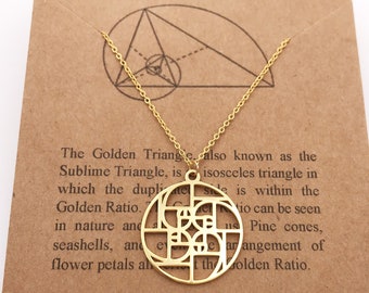 Fibonacci Swirl Necklace-Sterling Silver-Fibonacci Spiral-Golden Ratio-Golden Triangle-Christmas Gift-Math Gift