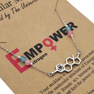 Sterling Silver Estrogen Molecule Necklace-Science Gift STEMinist-Feminist Jewelry-Women in STEM-Empowerment Jewelry-Custom Birthstones